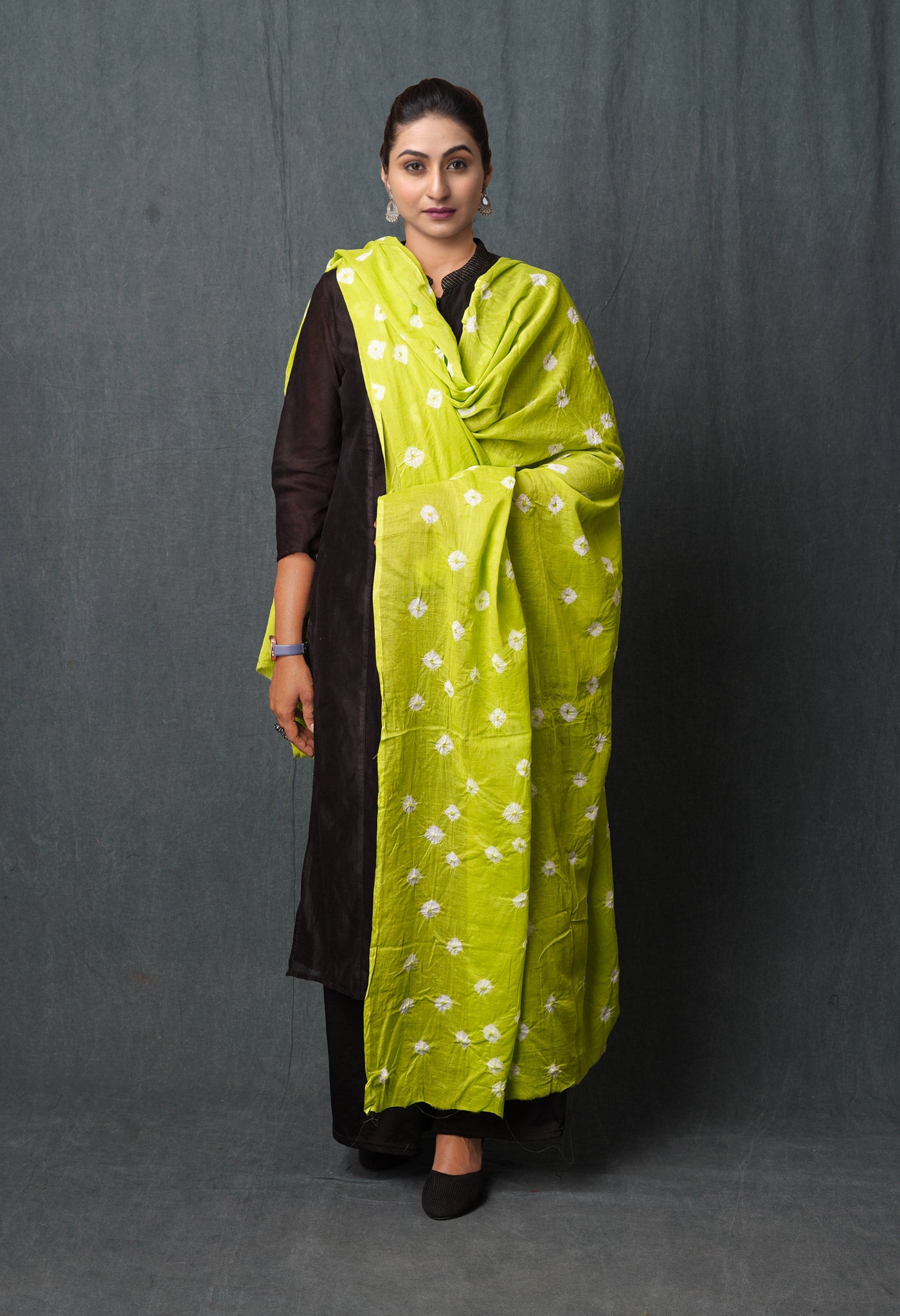 Green Pure Bandhani Printed Cotton Dupatta-UDS5657