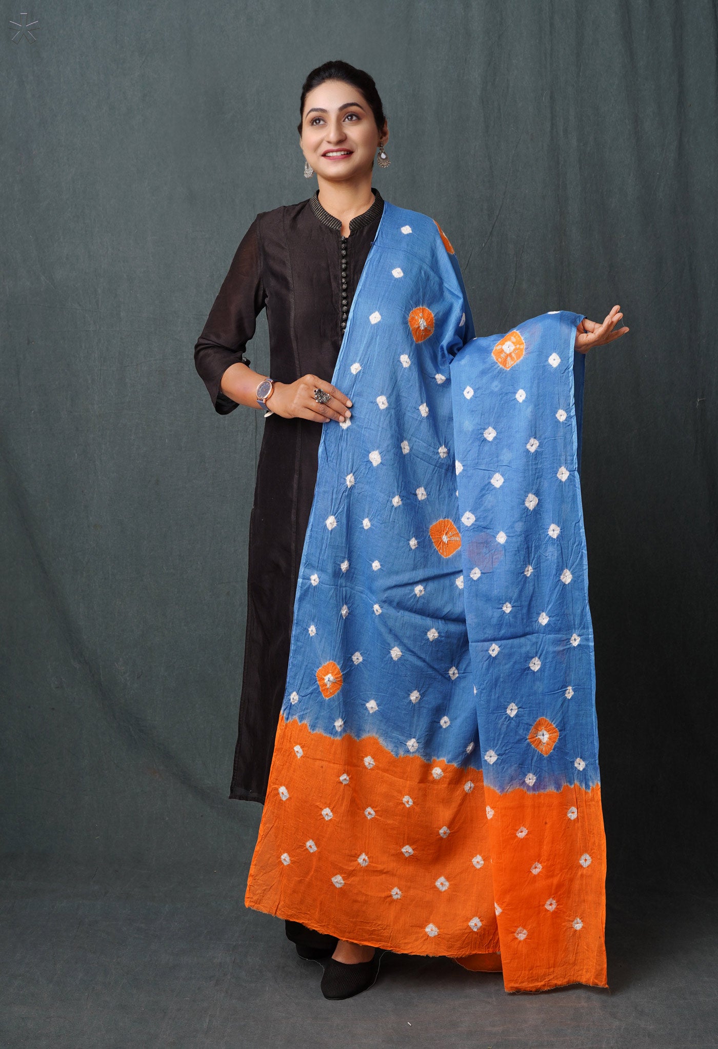 Blue Pure Bandhani Printed Cotton Dupatta-UDS5678