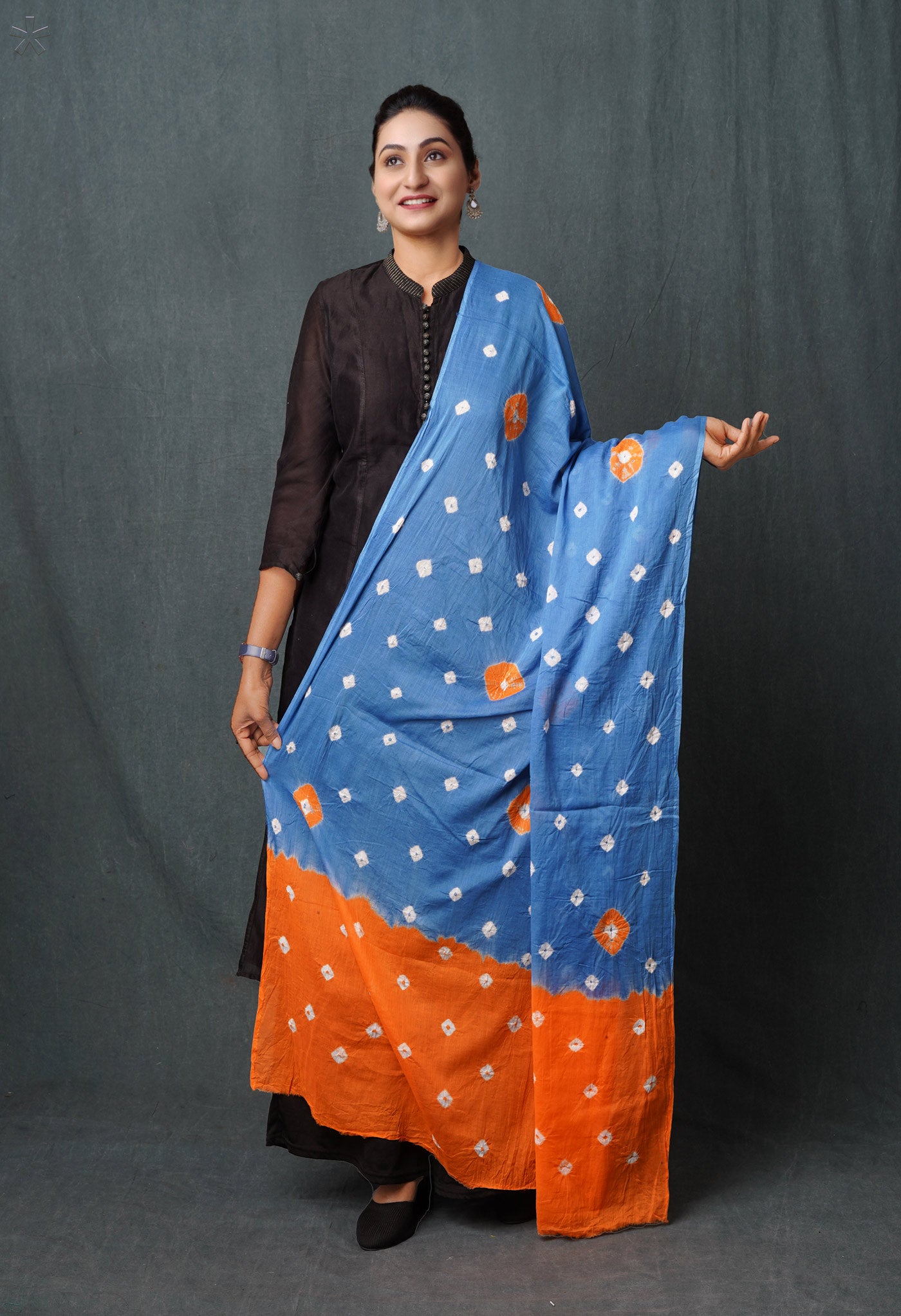 Blue Pure Bandhani Printed Cotton Dupatta-UDS5678