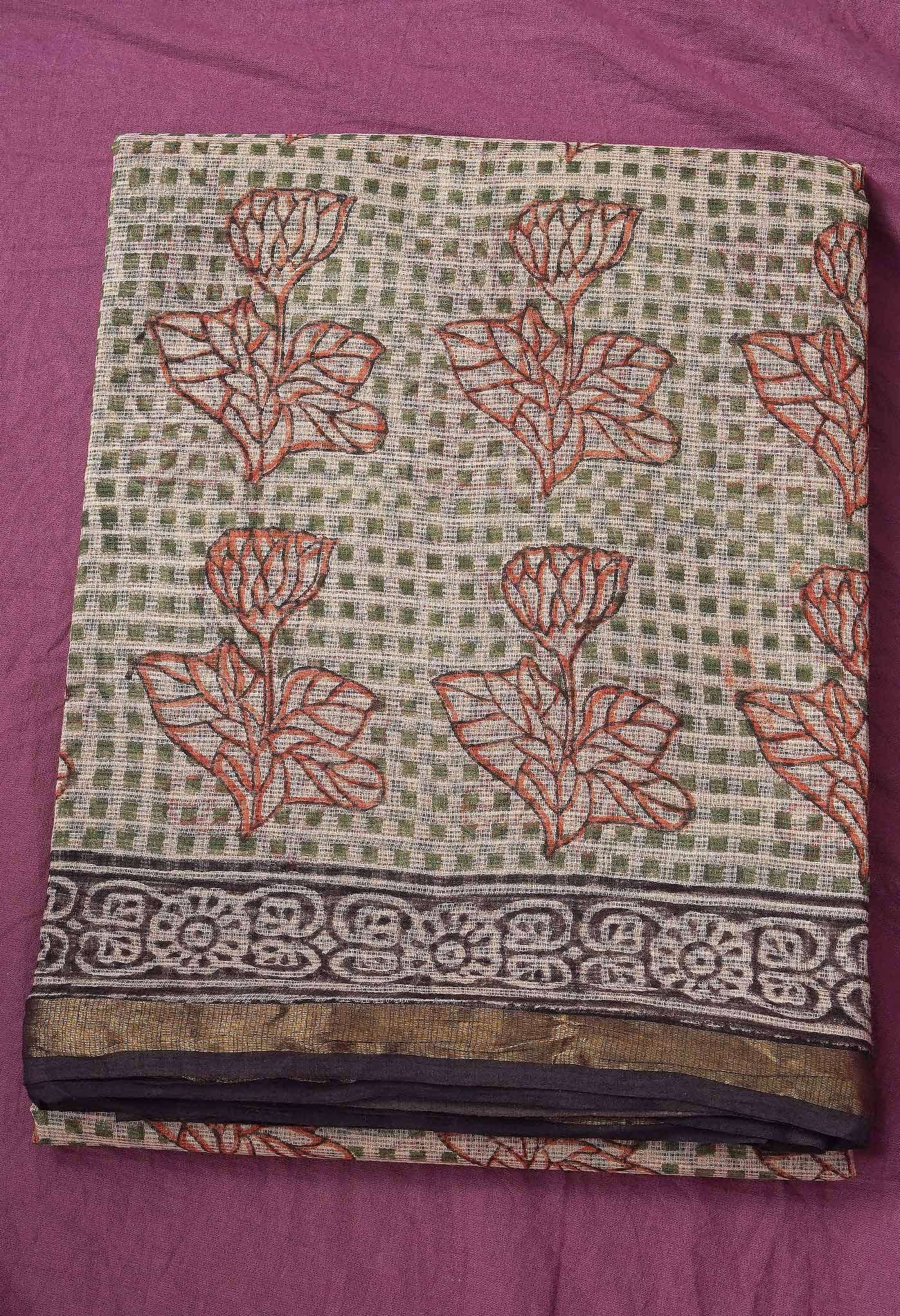 Pure Jaipur Bagru Block Printed Kota Cotton Saree-ULAC0001/71-16