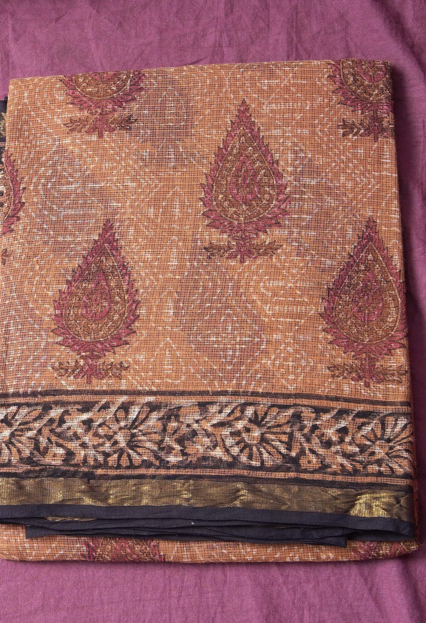 Pure Jaipur Bagru Block Printed Kota Cotton Saree-ULAC0001/71-47