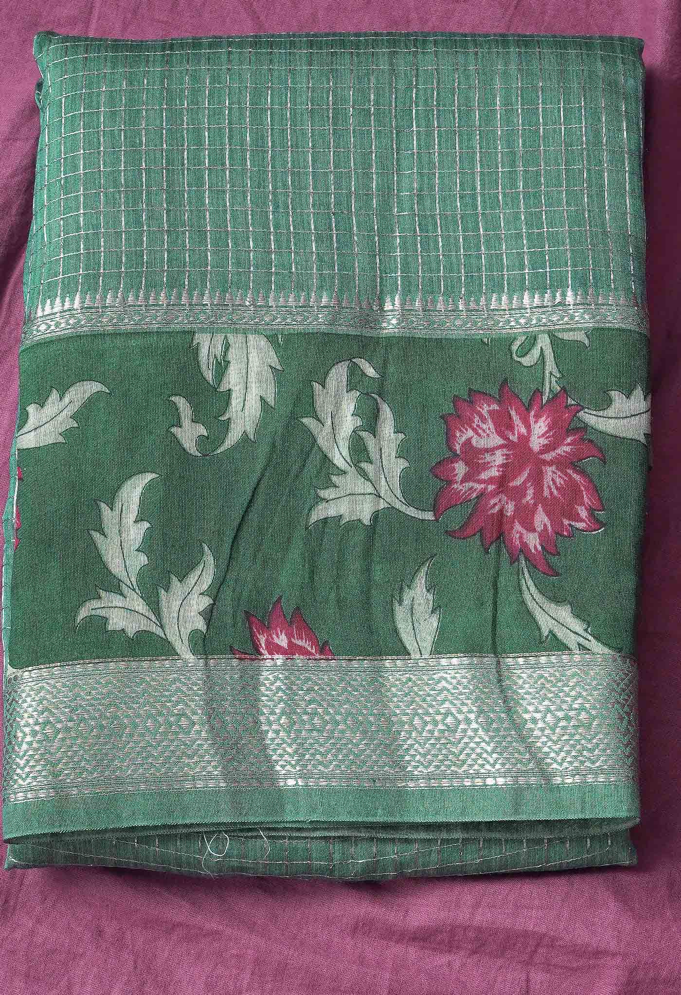Pure Zari Weaving Checks Chanderi Silk Saree-ULAC0003/12-3