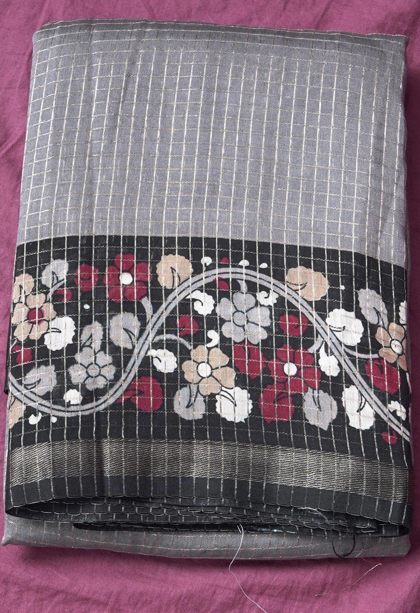 Pure Zari Weaving Checks Chanderi Silk Saree-ULAC0003/12-8