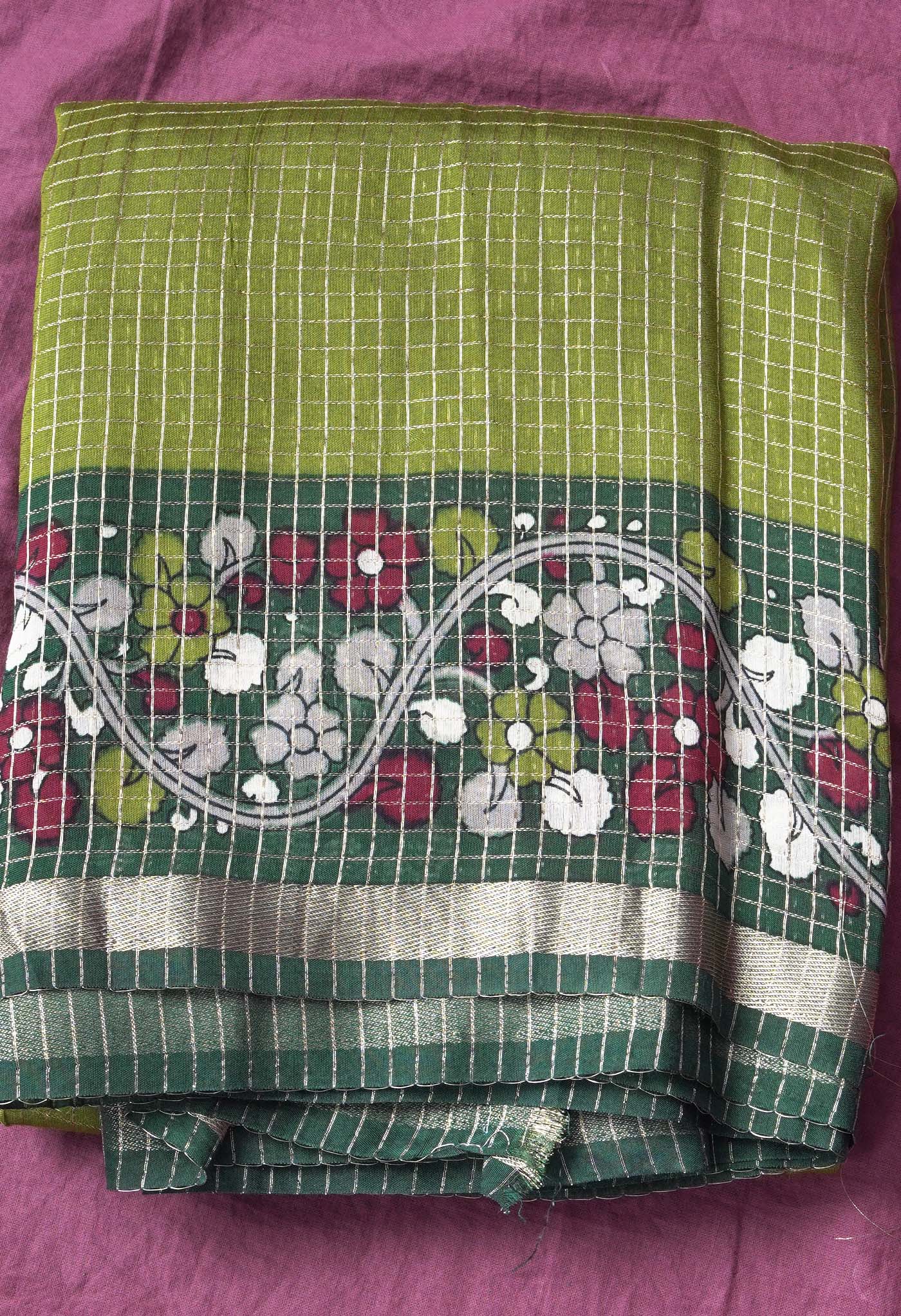 Pure Zari Weaving Checks Chanderi Silk Saree-ULAC0003/12-9