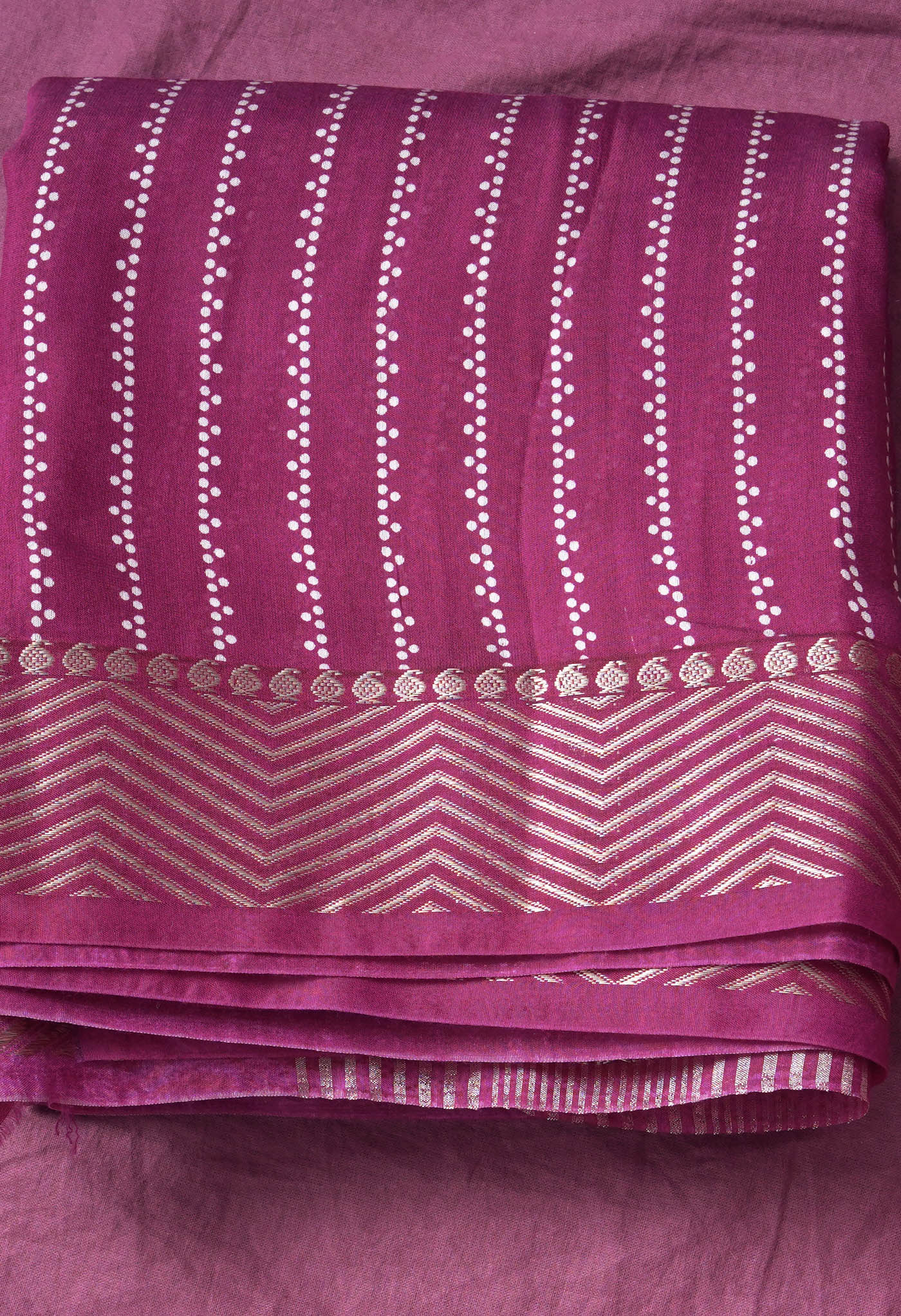 Pure Silver Zari Weaving Strips Chanderi Silk Saree-ULAC0005/9-6