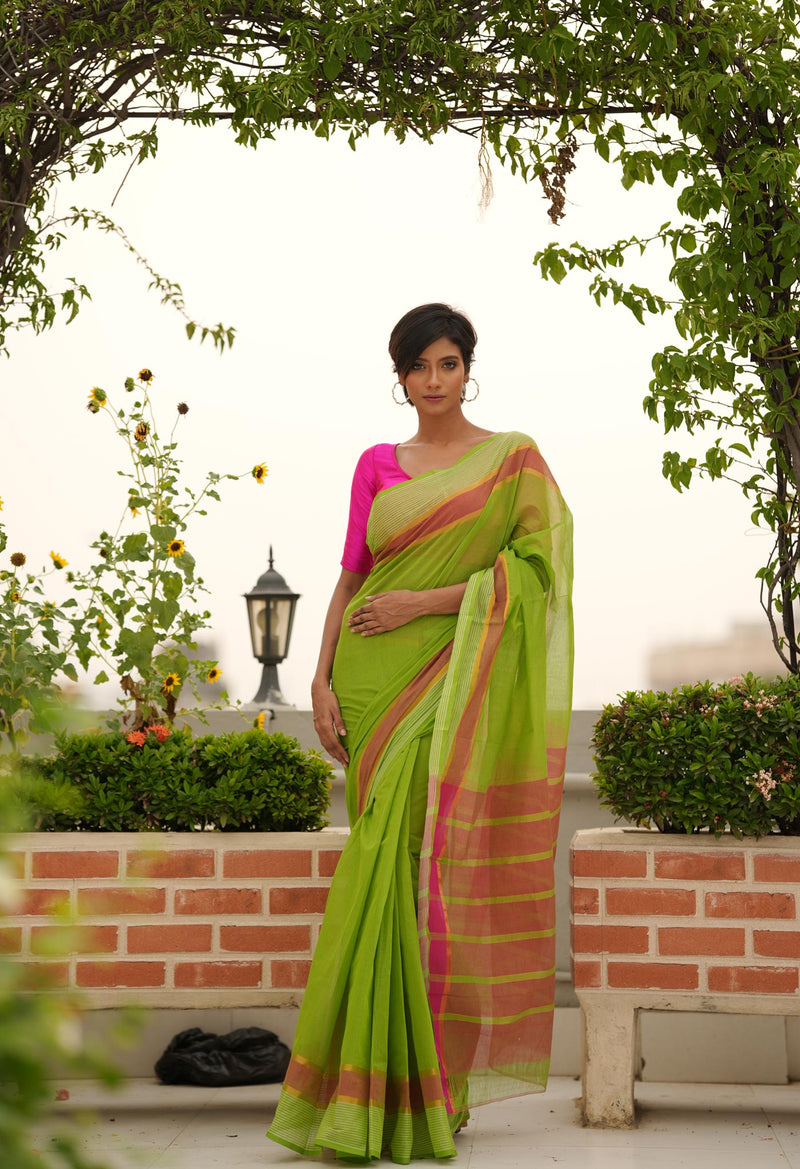 Green Pure Pavani Mangalagiri Cotton Saree-UNM59854