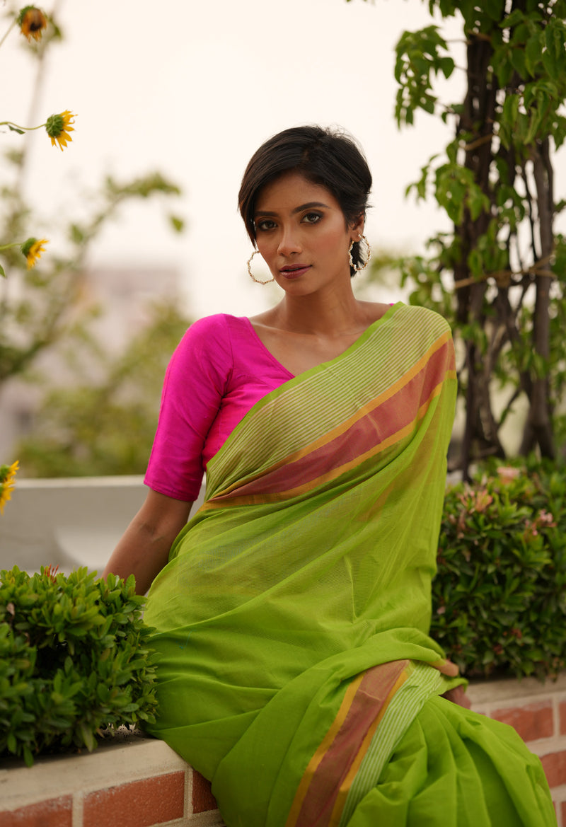 Green Pure Pavani Mangalagiri Cotton Saree-UNM59854