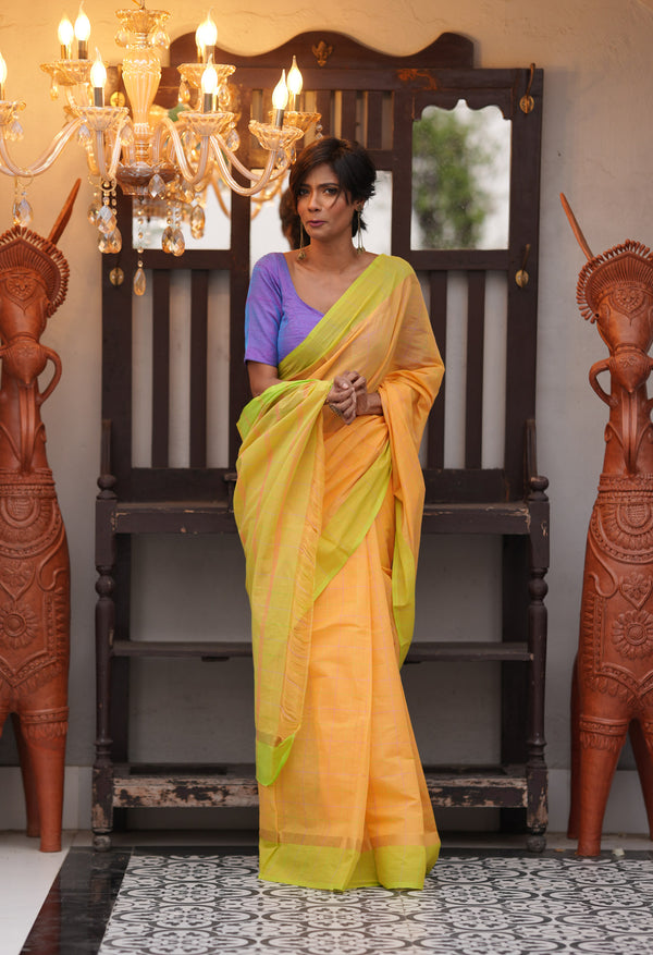Orange Pure Pavani Mangalagiri Cotton Saree-UNM59888