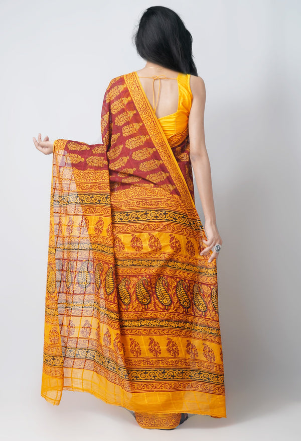 Red Pure Bagh Maheshwari Cotton Saree-UNM62879