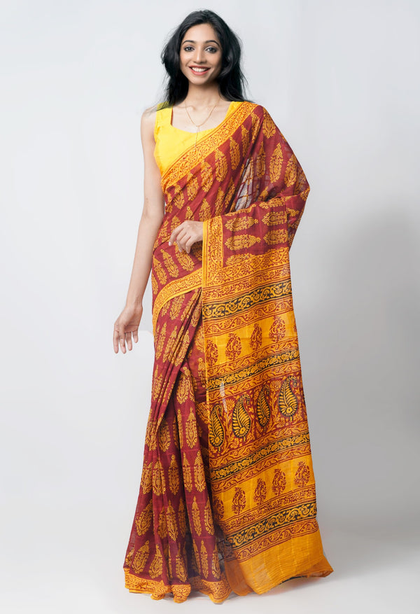 Red Pure Bagh Maheshwari Cotton Saree-UNM62879