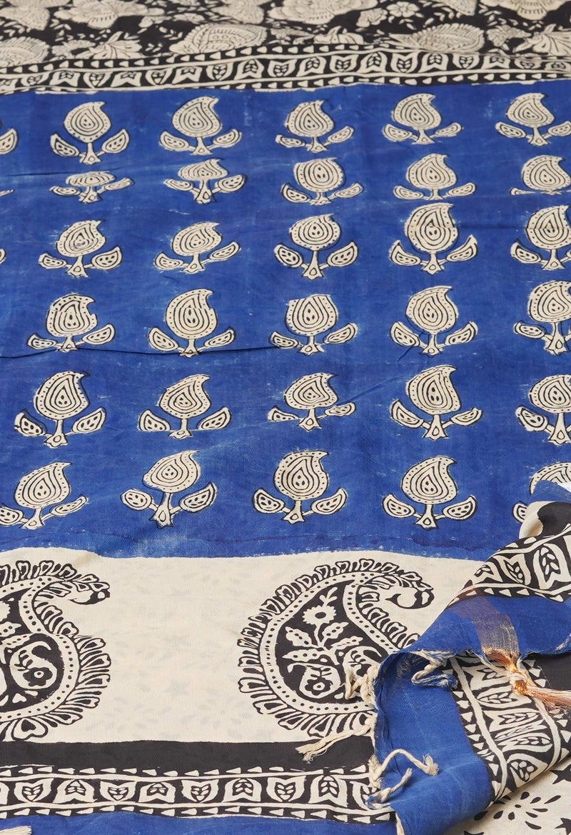 Black Bagru Printed Soft Silk Saree-UNM70402