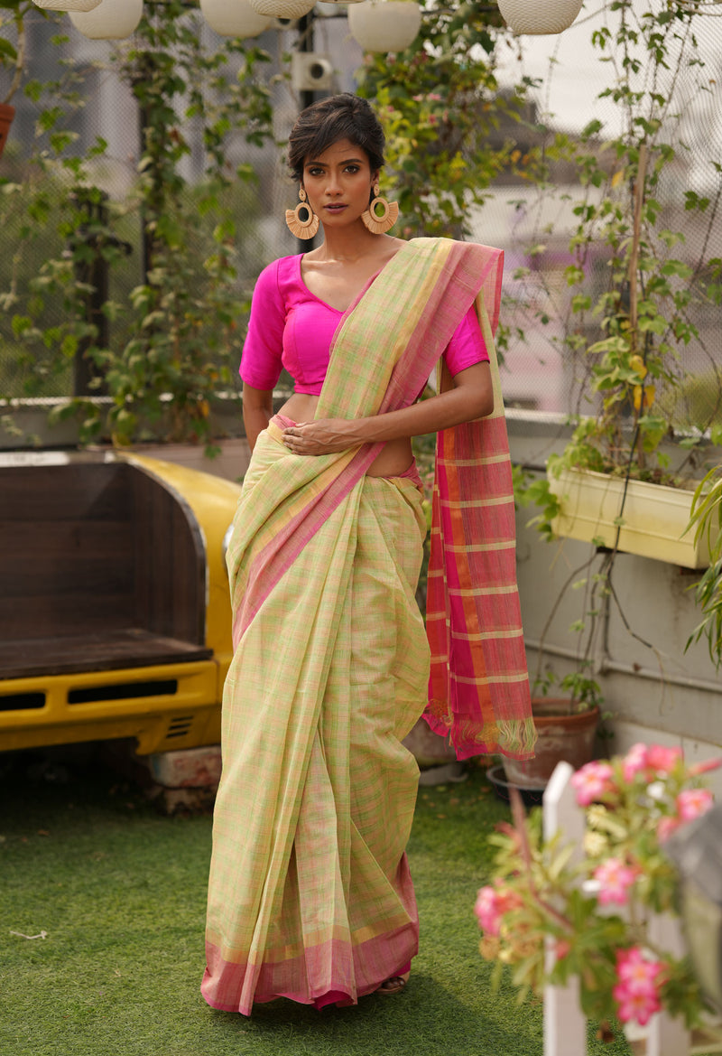Multi Pure Handloom Mangalagiri Cotton Saree-UNM70974
