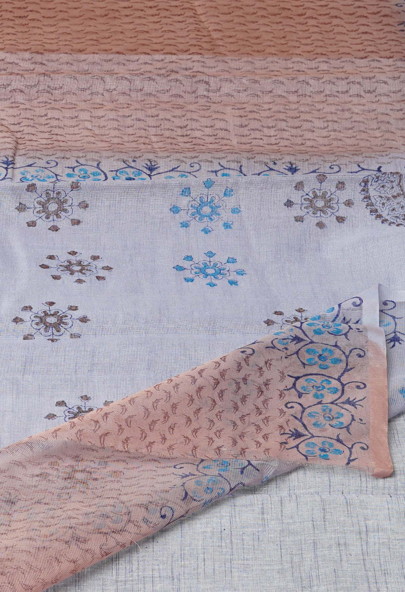 Light Brown  Block Printed Supernet  Saree-UNM71322