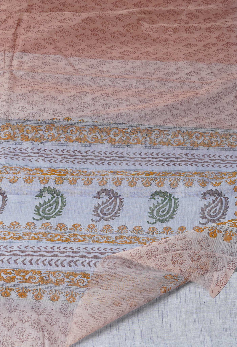 Light Brown  Block Printed Supernet  Saree-UNM71361