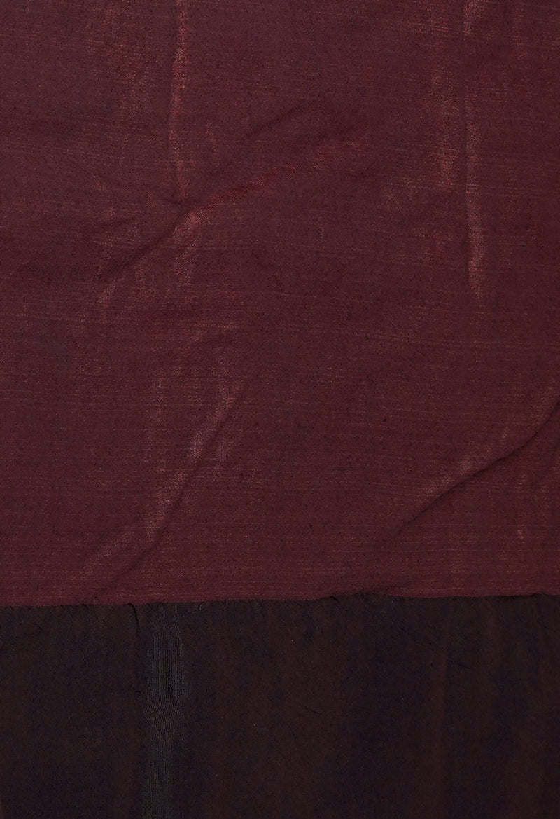 Chestnut Brown Pure Handloom Block Printed Tussar Jute Saree-UNM71762