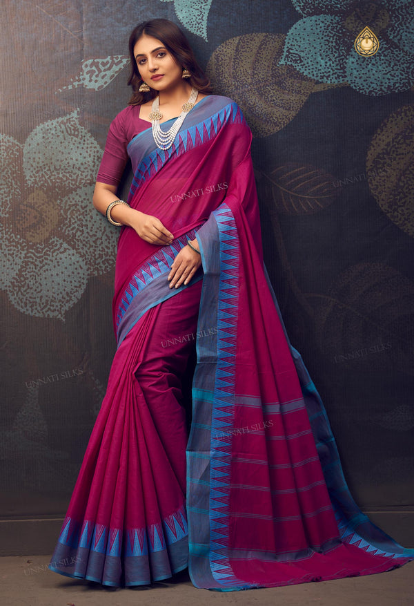 Fuchsia Pink Pure Handloom Pavani Chettinad Cotton Saree-UNM71821