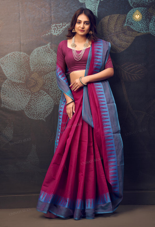 Fuchsia Pink Pure Handloom Pavani Chettinad Cotton Saree-UNM71821