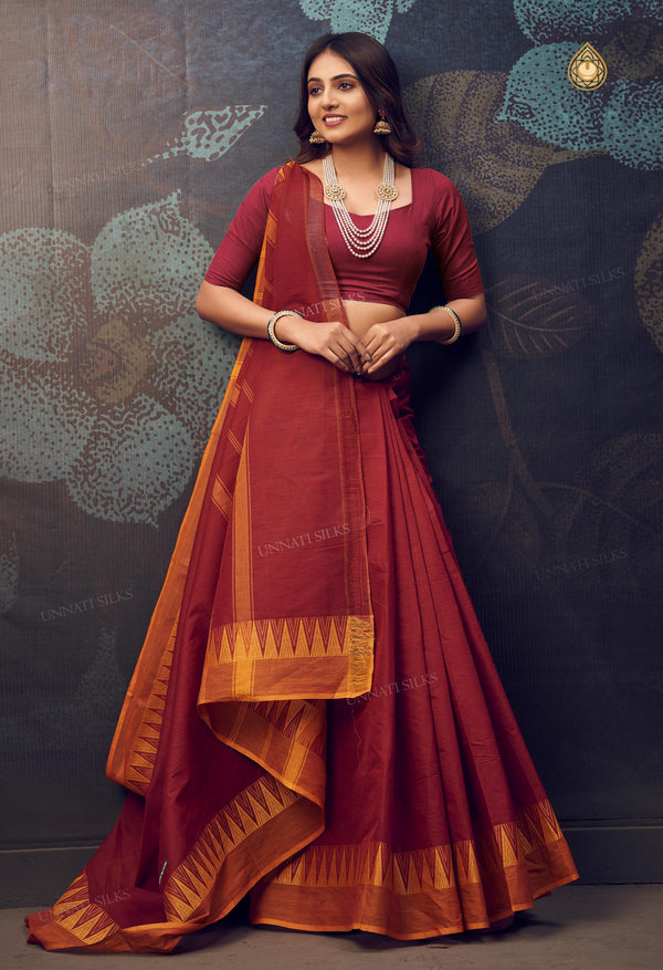 Burgundy Pure Handloom Pavani Chettinad Cotton Saree-UNM71823