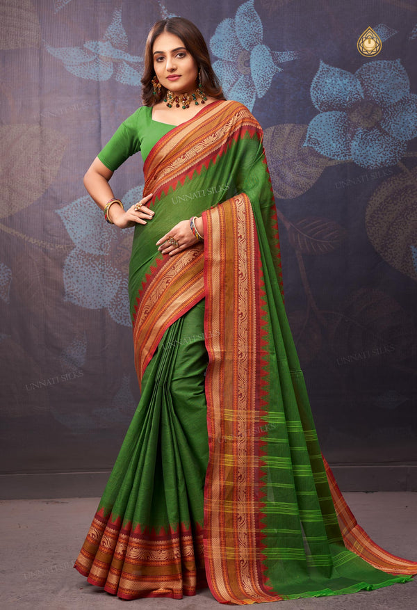 Green Pure Handloom Pavani Chettinad Cotton Saree-UNM71830