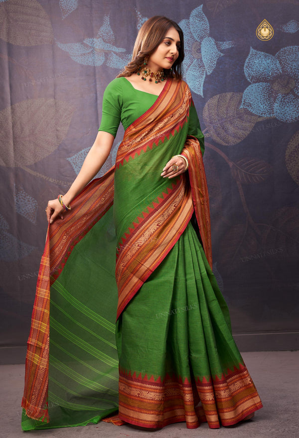 Green Pure Handloom Pavani Chettinad Cotton Saree-UNM71830