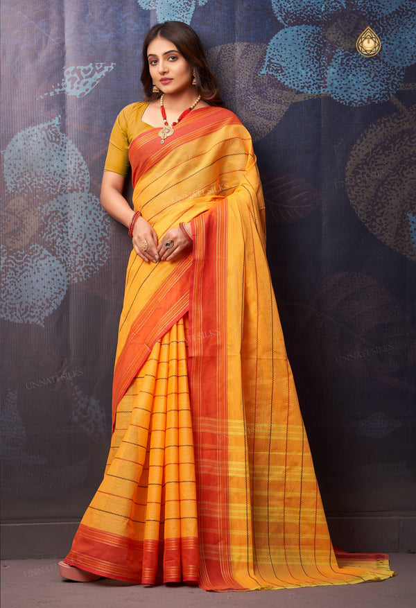 Yellow Pure Handloom Pavani Chettinad Cotton Saree-UNM71834