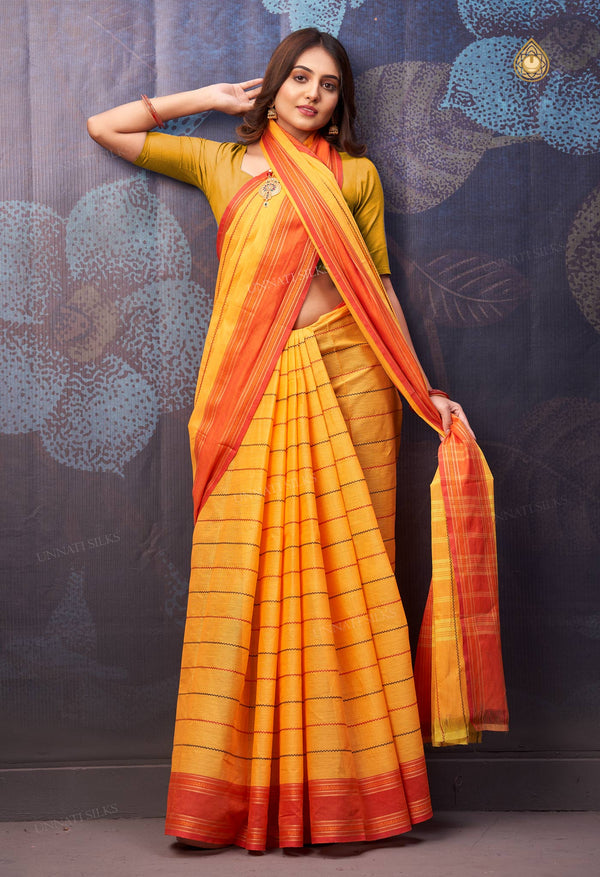 Yellow Pure Handloom Pavani Chettinad Cotton Saree-UNM71834