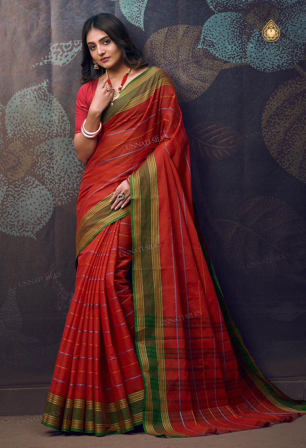 Red Pure Handloom Pavani Chettinad Cotton Saree-UNM71836