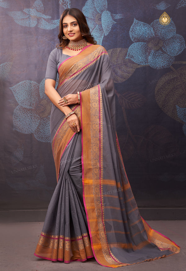 Grey Pure  Pavani Handcrafted Kanchi Cotton Saree-UNM71845