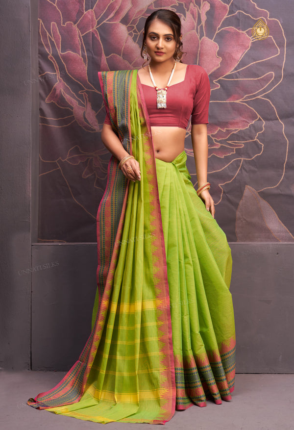 Parrot Green Pure  Pavani Handcrafted Kanchi Cotton Saree-UNM71864