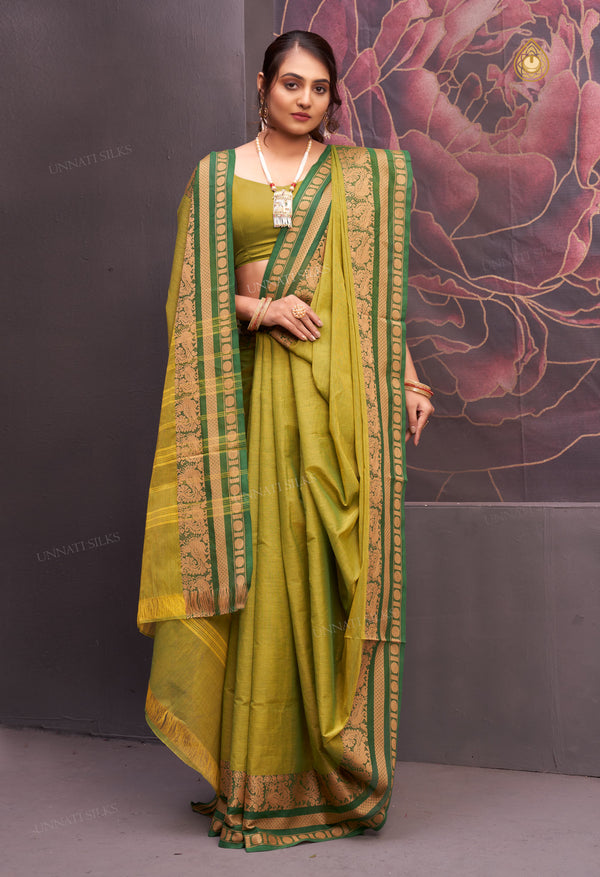 Parrot Green Pure  Pavani Handcrafted Kanchi Cotton Saree-UNM71865