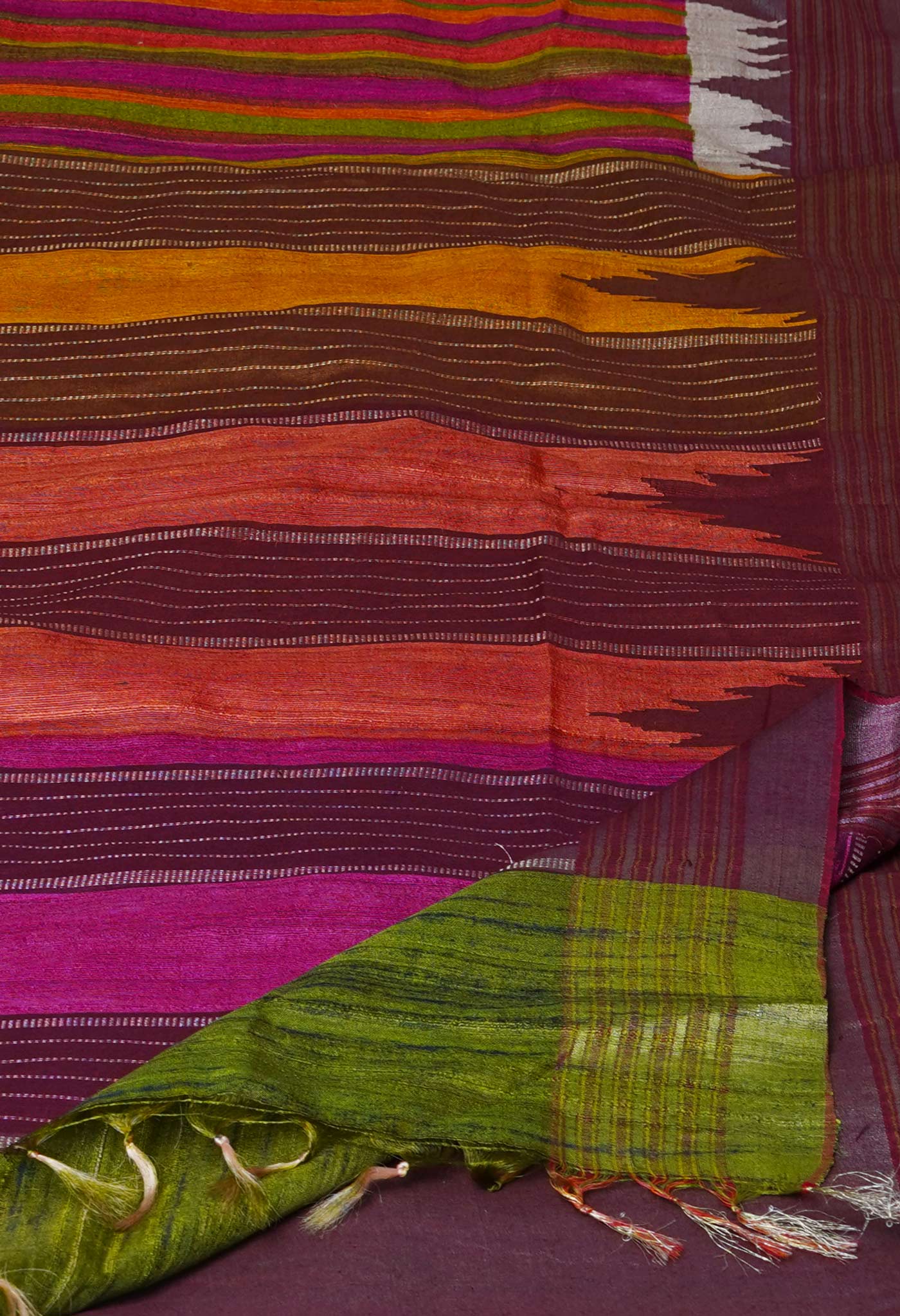 Multi Pure Handloom Printed Vidarbha Tussar Jute Saree-UNM72435