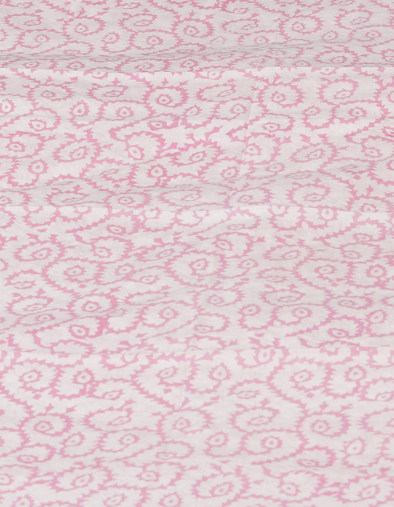White-Pink Pure  Block Printed Superfine Mulmul  Cotton Saree-UNM72622