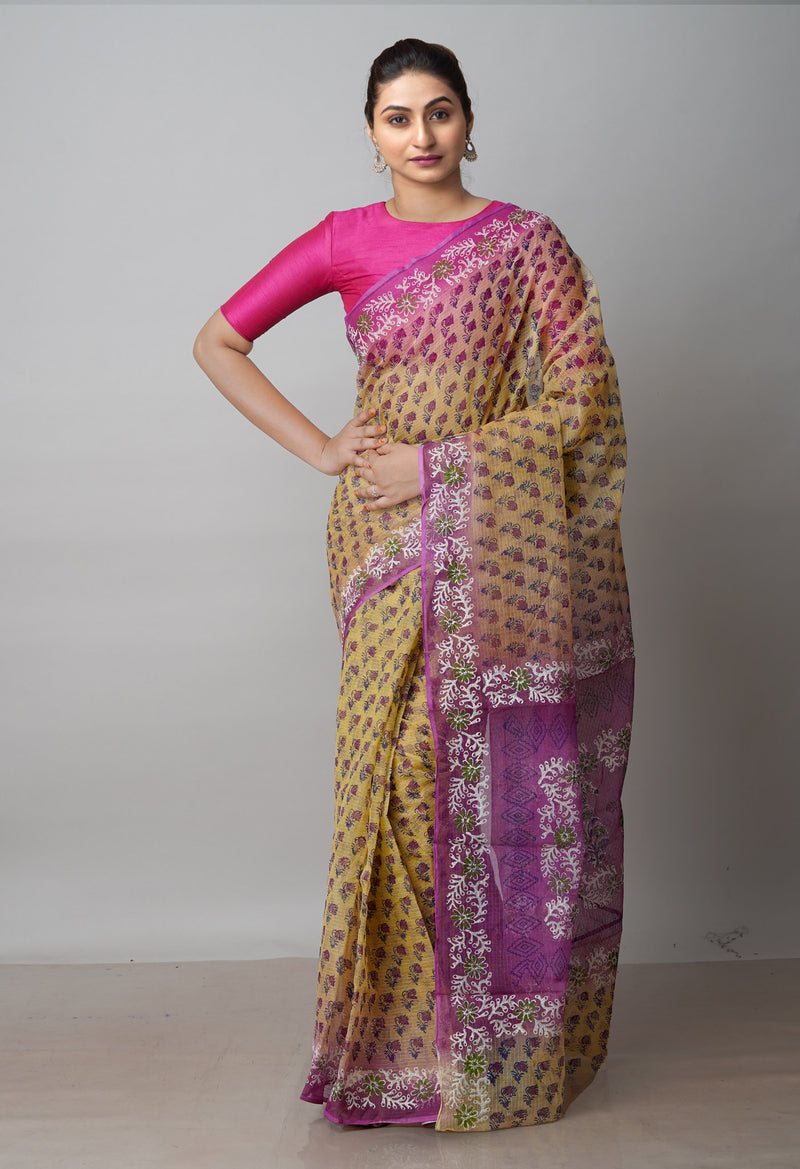 Cream Pure  Dyed Printed Kota Cotton Saree-UNM72662