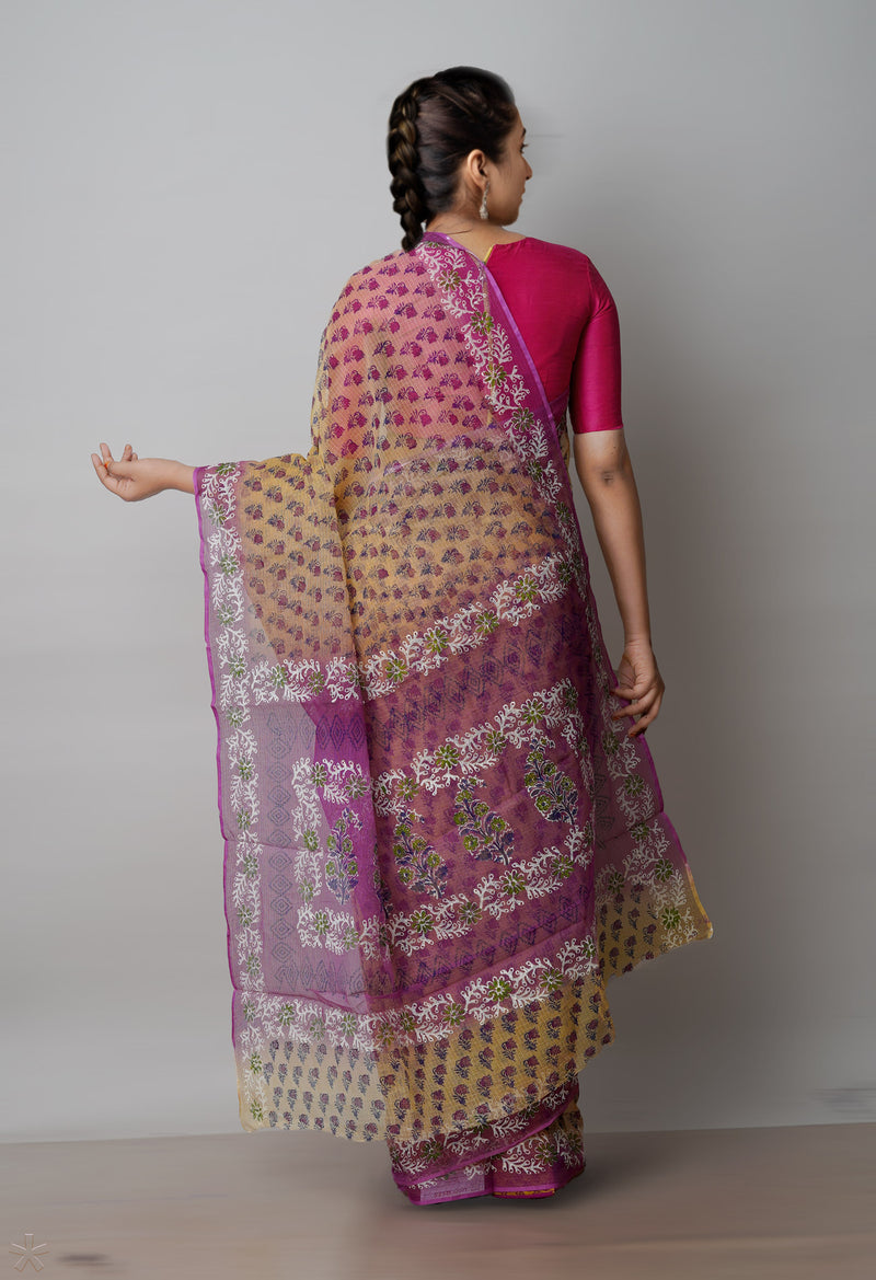 Cream Pure  Dyed Printed Kota Cotton Saree-UNM72662