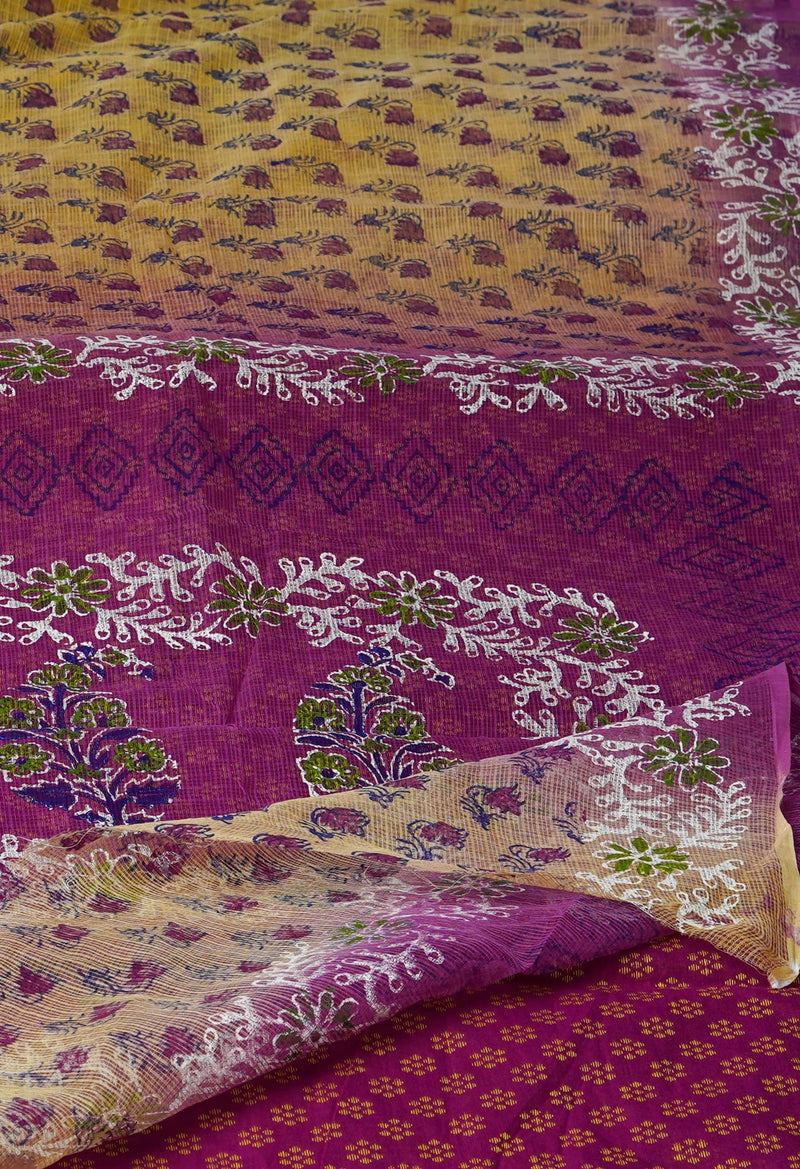 Cream Pure  Dyed Printed Kota Cotton Saree-UNM72662