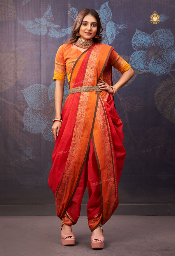 Cherry Red Pure  Pavani Handcrafted Kanchi Cotton Saree-UNM72663
