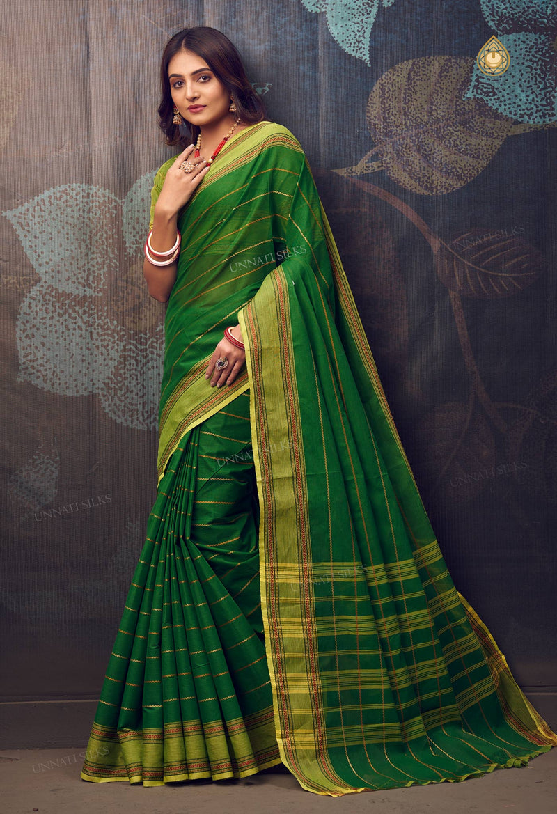 Dark Green Pure Handloom  Pavani Chettinad Cotton Saree-UNM72664