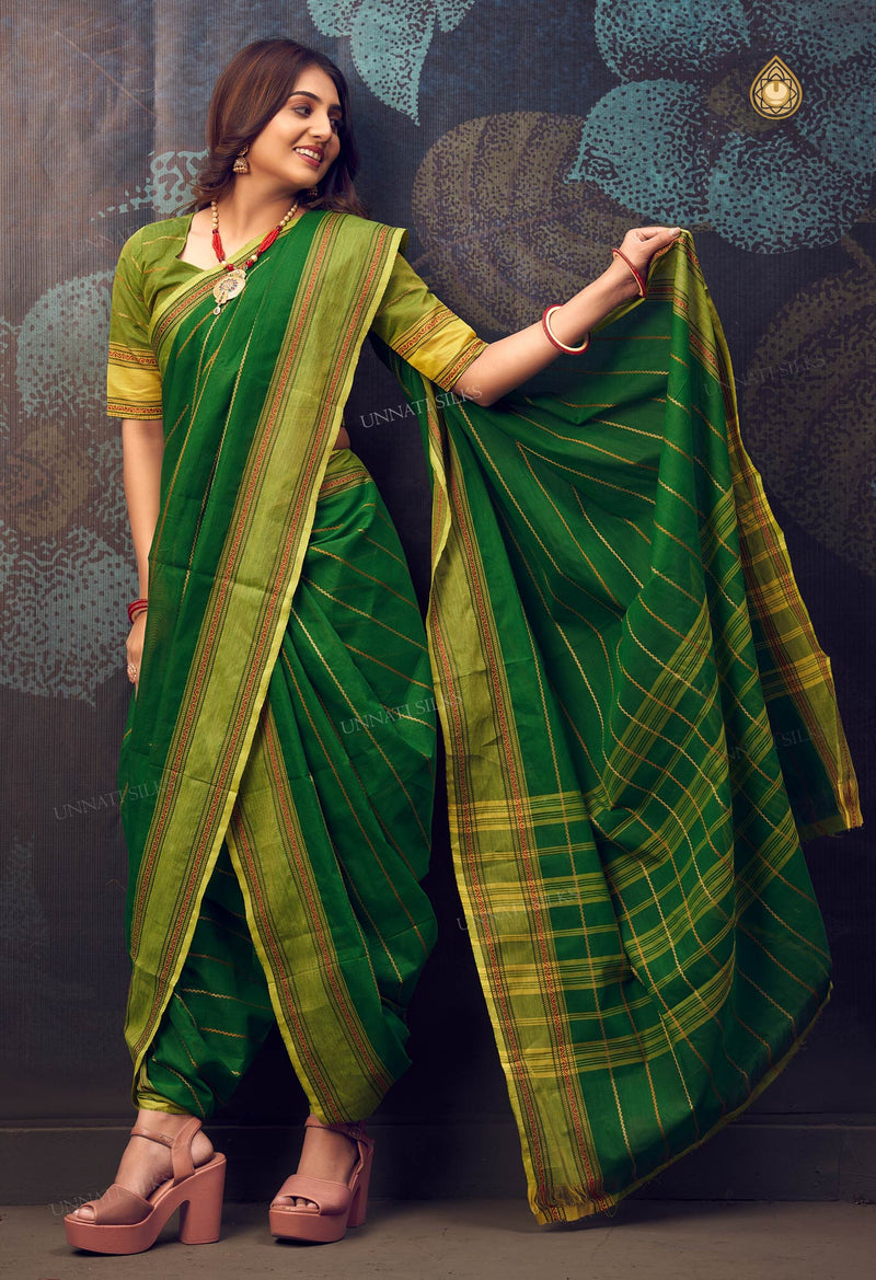 Dark Green Pure Handloom  Pavani Chettinad Cotton Saree-UNM72664