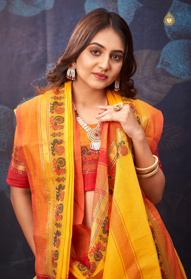 Yellow Pure Handloom Pavani Chettinad Cotton Saree-UNM72667