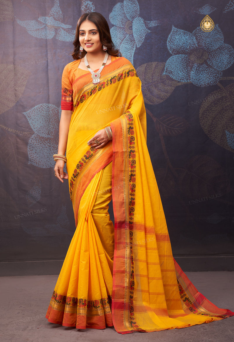 Yellow Pure Handloom Pavani Chettinad Cotton Saree-UNM72667