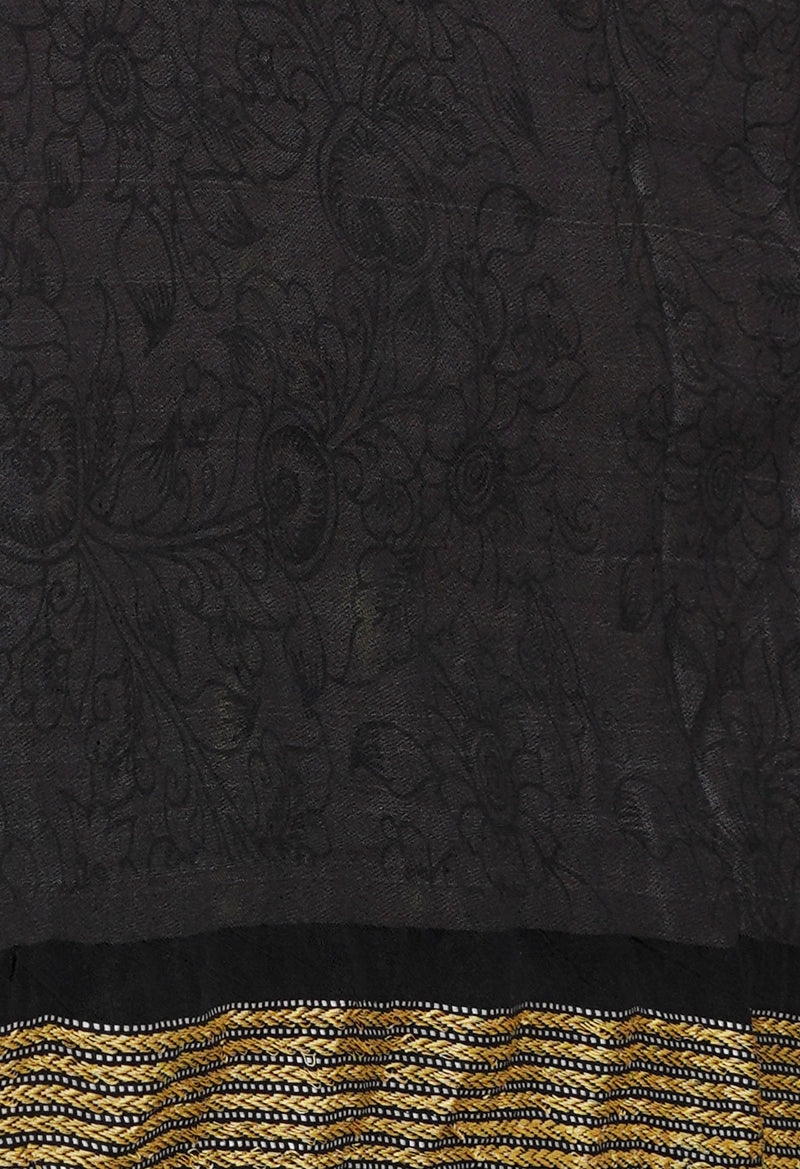 Blue Pure Handloom Pen Kalamkari Painting Gicha Tussar Jute Saree-UNM72670