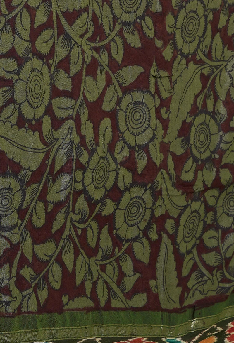 Light Peacock Green Pure Handloom Pen Kalamkari Painting Gicha Tussar Jute Saree-UNM72673