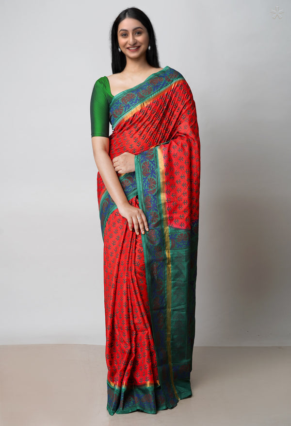 Red  Dyed Printed Summer Bangalore Soft Silk Saree-UNM72759