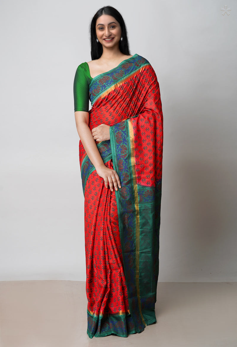 Red  Dyed Printed Summer Bangalore Soft Silk Saree-UNM72759