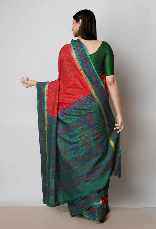 Red  Dyed Printed Summer Bangalore Soft Silk Saree-UNM72759