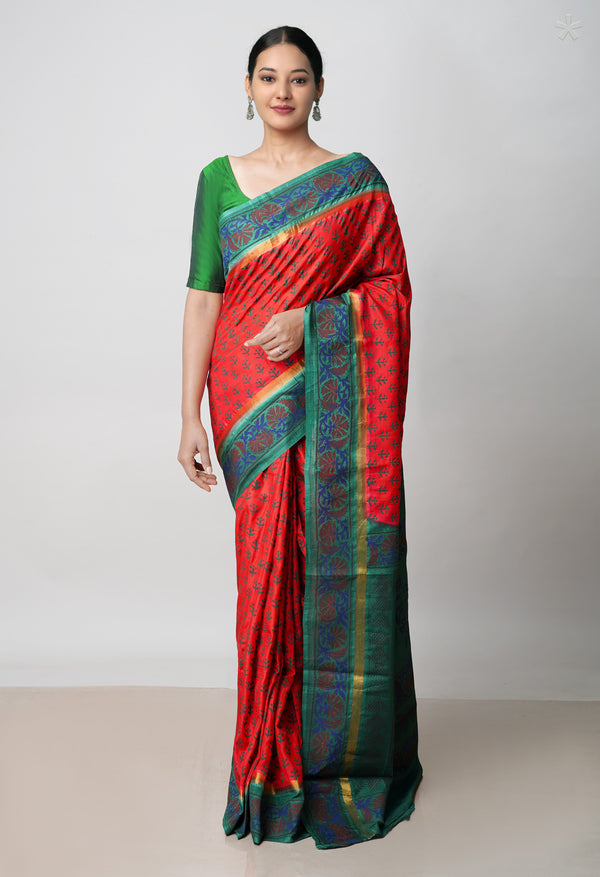 Red  Dyed Printed Summer Bangalore Soft Silk Saree-UNM72761