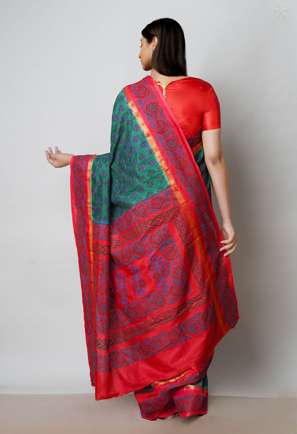 Green  Dyed Printed Summer Bangalore Soft Silk Saree-UNM72767