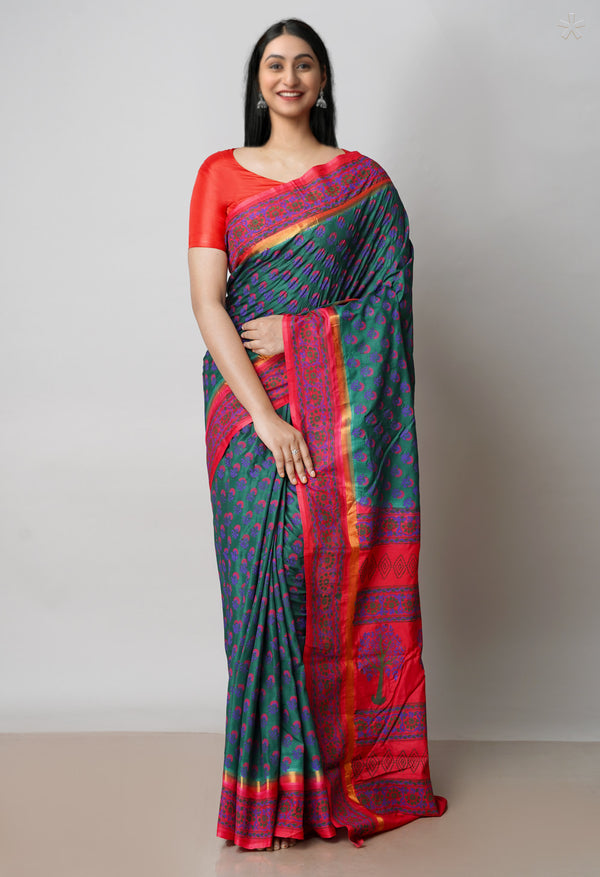 Green  Dyed Printed Summer Bangalore Soft Silk Saree-UNM72770
