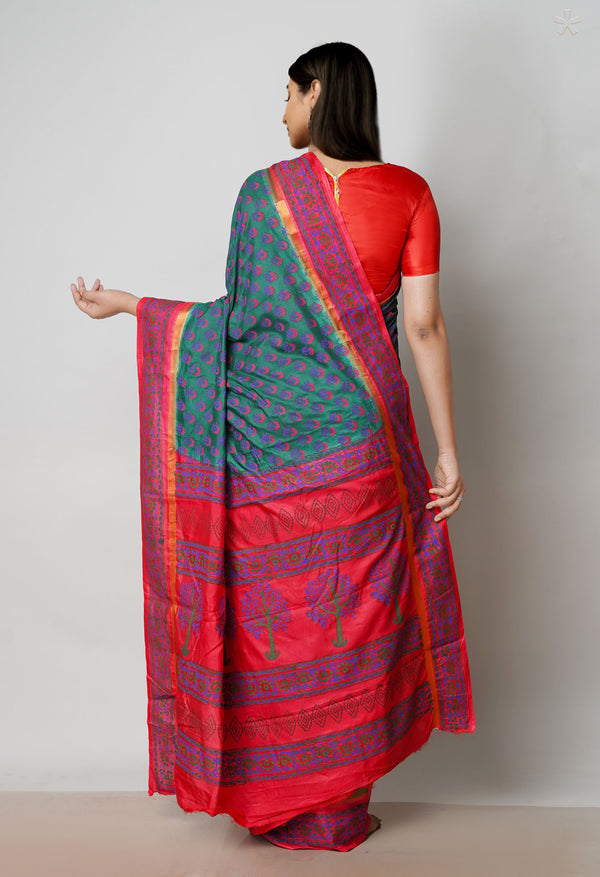 Green  Dyed Printed Summer Bangalore Soft Silk Saree-UNM72770