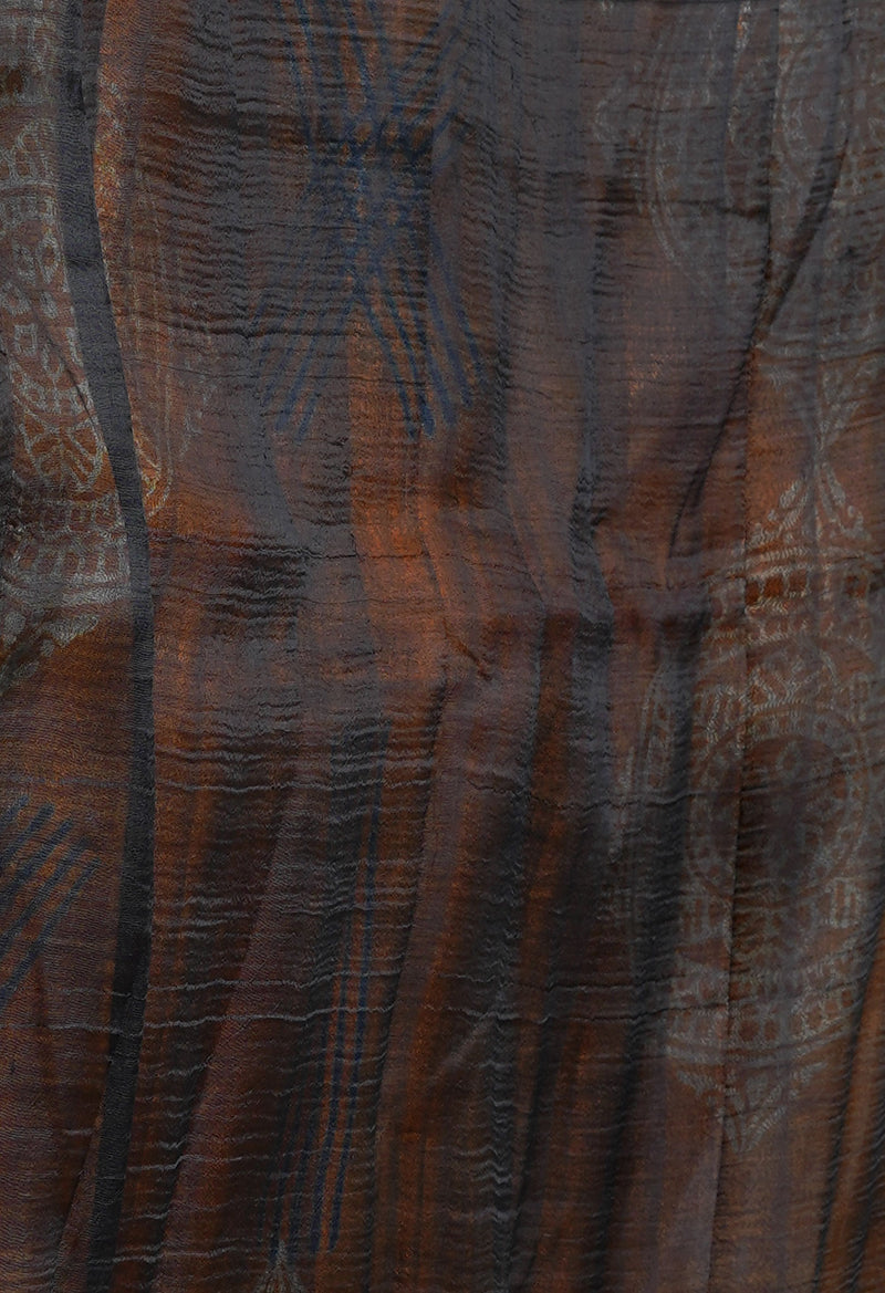Mustard Yellow-Black Pure Handloom Block Printed Mysore Silk Saree-UNM72811